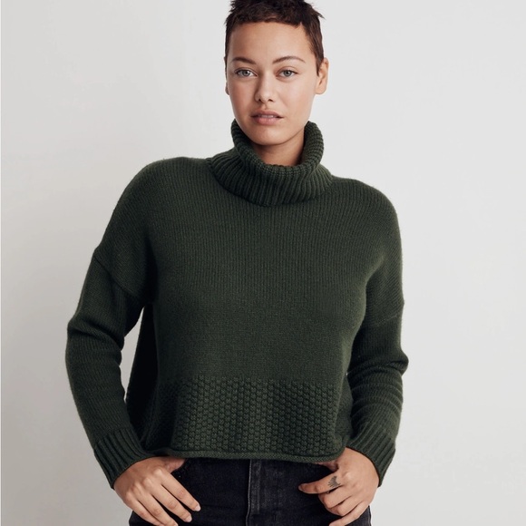 NWOT Madewell Women's Sadler Green Chunky Knit Turtleneck Pullover Sweater XS - Picture 1 of 9